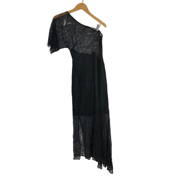 ASOS One Shoulder Dress Sheer Lace Asymmetrical Midi Evening Black NWOT 8 - Picture 3 of 7
